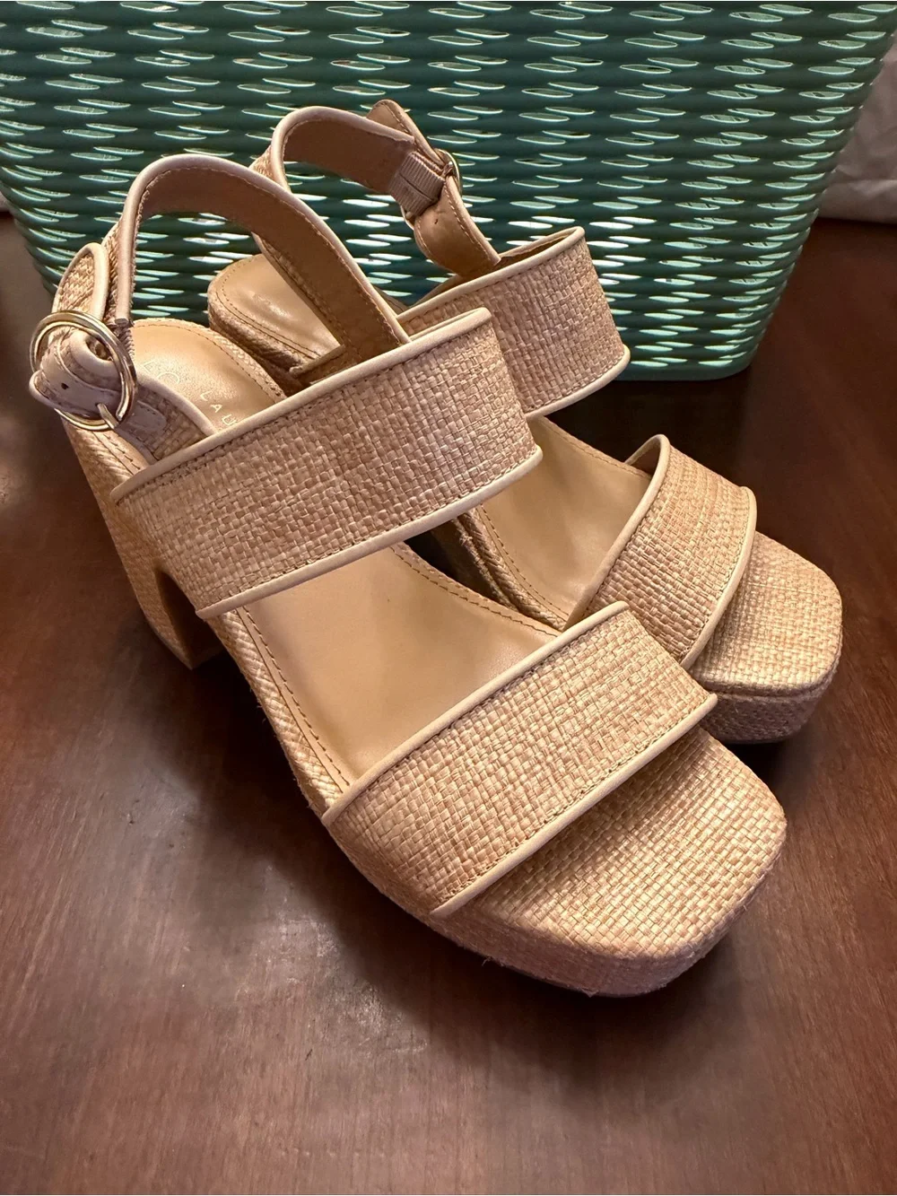 LC Lauren Conrad Jonina Women's Two Band Heeled Wedge Slingback Sandals SZ 6 M